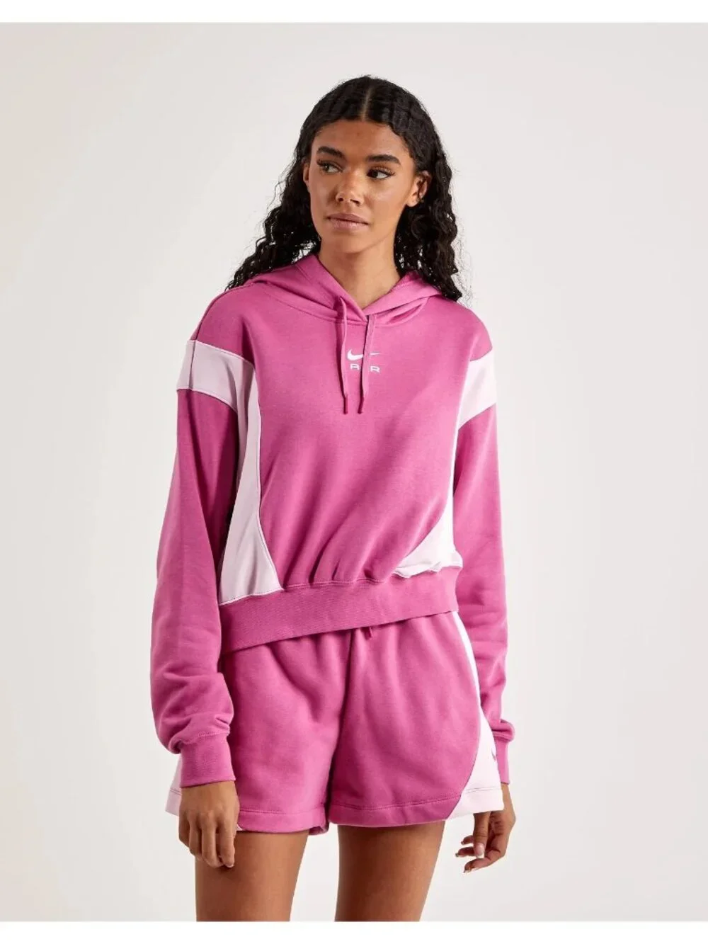 Nike Air Oversized Fit Women's Cropped Fleece Hoodie PINK DV8048-665 NWT - Picture 1 of 3